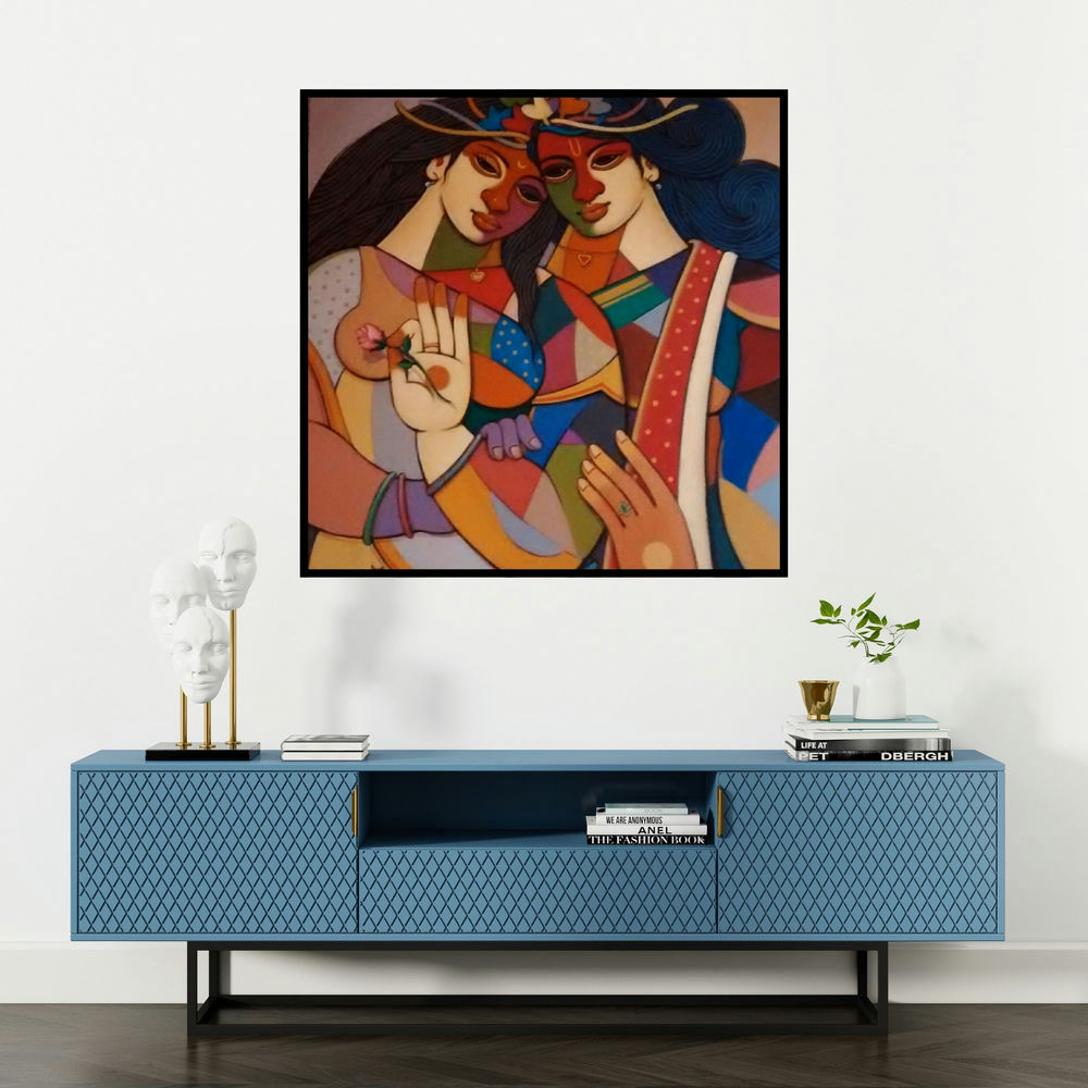 'King Queen 3' painting by Avinash Deshmukh shown on a wall in a furnished room.