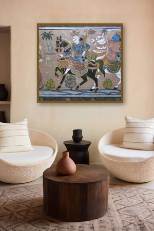 Procession (A Royal Journey: Depiction on Tasar Cloth) by artist Pradeep Swain displayed in a Designer gallery