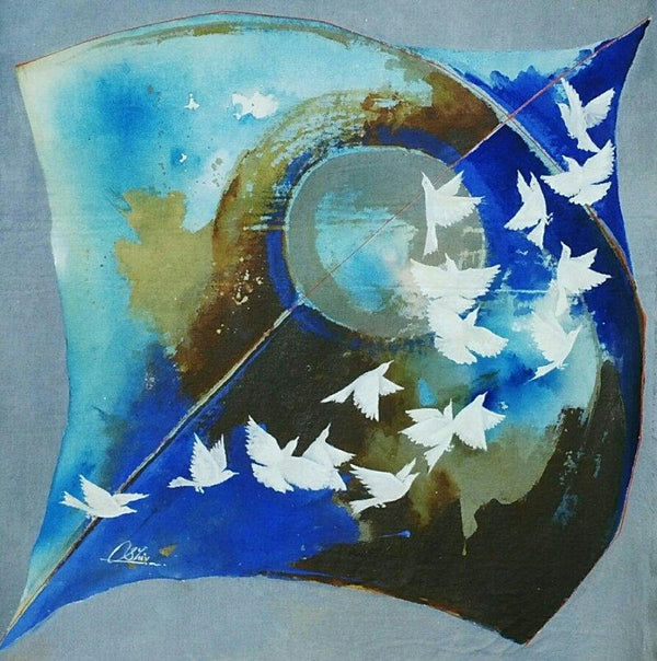 Kite And Birds Blue Painting by Shiv Kumar Soni | ArtZolo.com