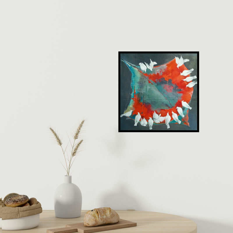 In-situ view of Shiv Kumar Soni's 'Kite And Birds Love' painting in a room