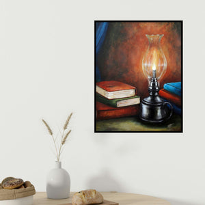 Seby Augustine's 'Knowledge' painting visualized above a sofa in a contemporary room.