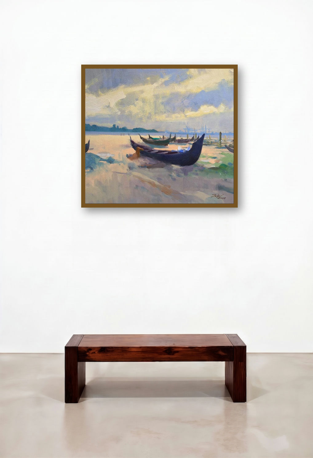 Kochi 1 (End of Day at the Shore) by artist Paresh Thukrul displayed in a Transitional Hallway