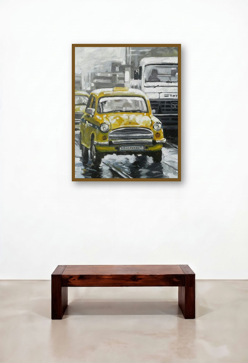 Kolkata 12 (A Rainy Ride in Kolkata) by artist Raju Sarkar displayed in a Coastal Penthouse