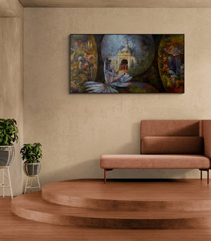 In-situ view of Arun Jana's 'Kolkata 3 (The Gateway of Dreams)' painting in a room