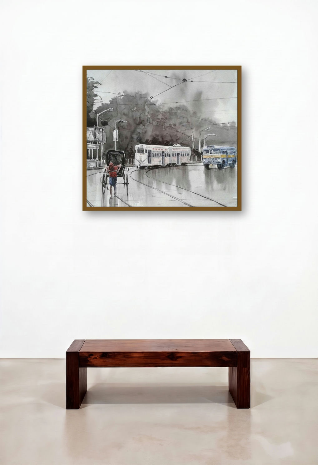 Kolkata 6 (A Rainy Day in Kolkata) by artist Raju Sarkar displayed in a Designer Penthouse