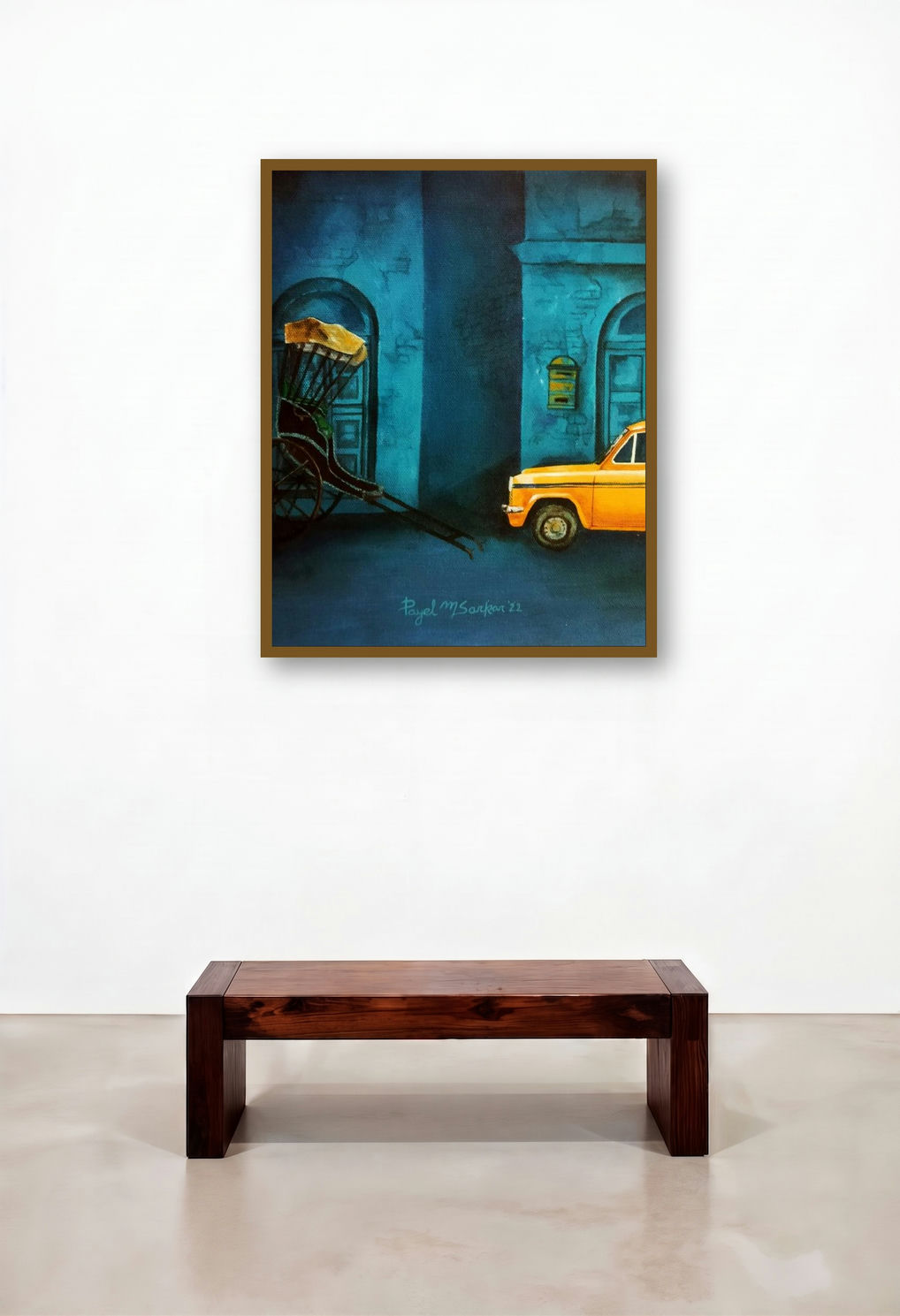 Kolkata My City 5 (A Quiet Moment in Kolkata**) by artist Payel Mitra Sarkar displayed in a Traditional Living Room