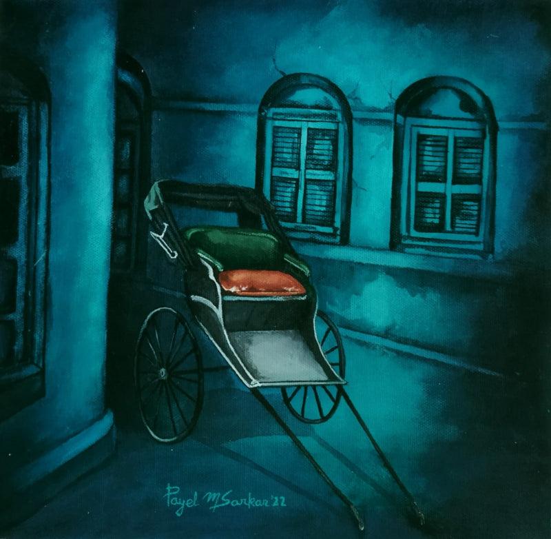 Cityscape acrylic painting titled 'Kolkata My City 6', 10x10 inches, by artist Payel Mitra Sarkar on Canvas