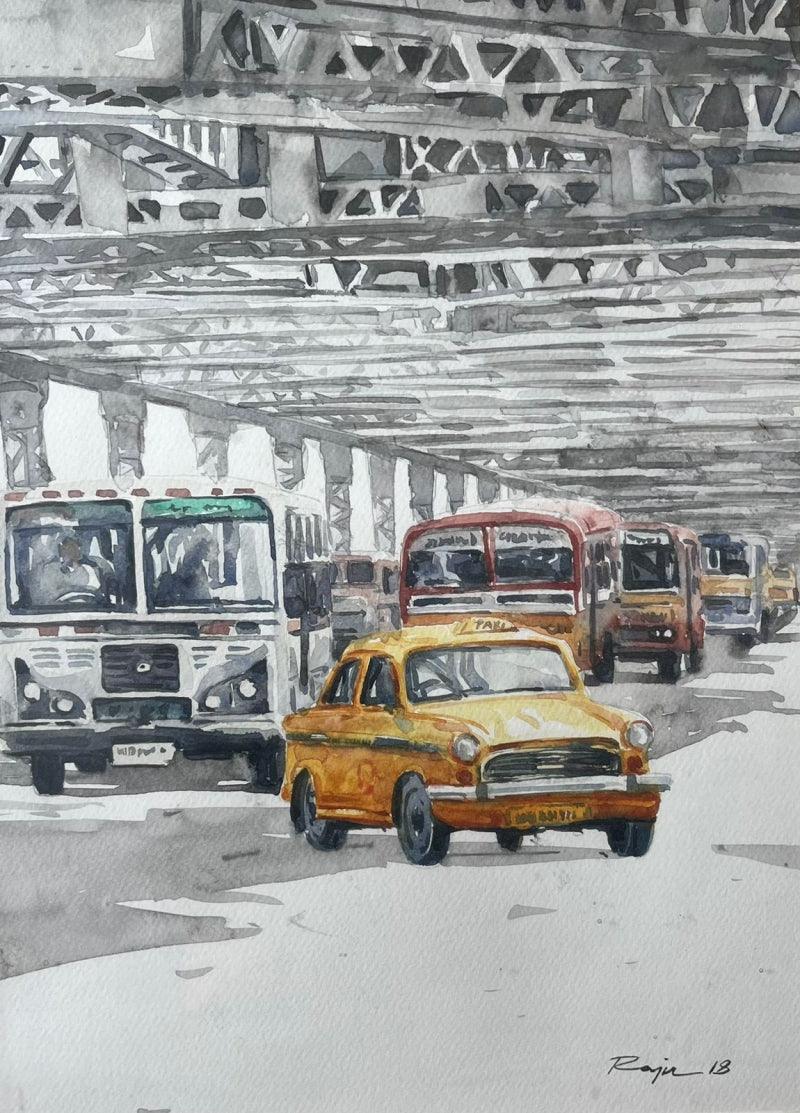 Cityscape watercolor painting titled 'Kolkata Series 11', 16x12 inches, by artist Raju Sarkar on Paper