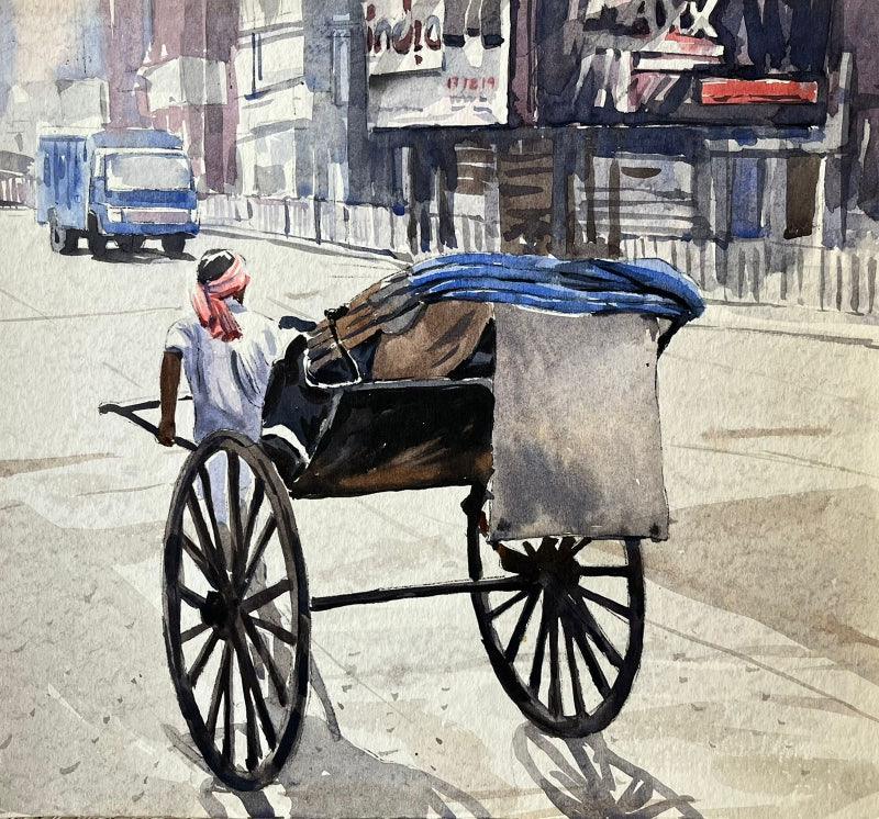 Cityscape watercolor painting titled 'Kolkata Series 15', 13x12 inches, by artist Raju Sarkar on Paper