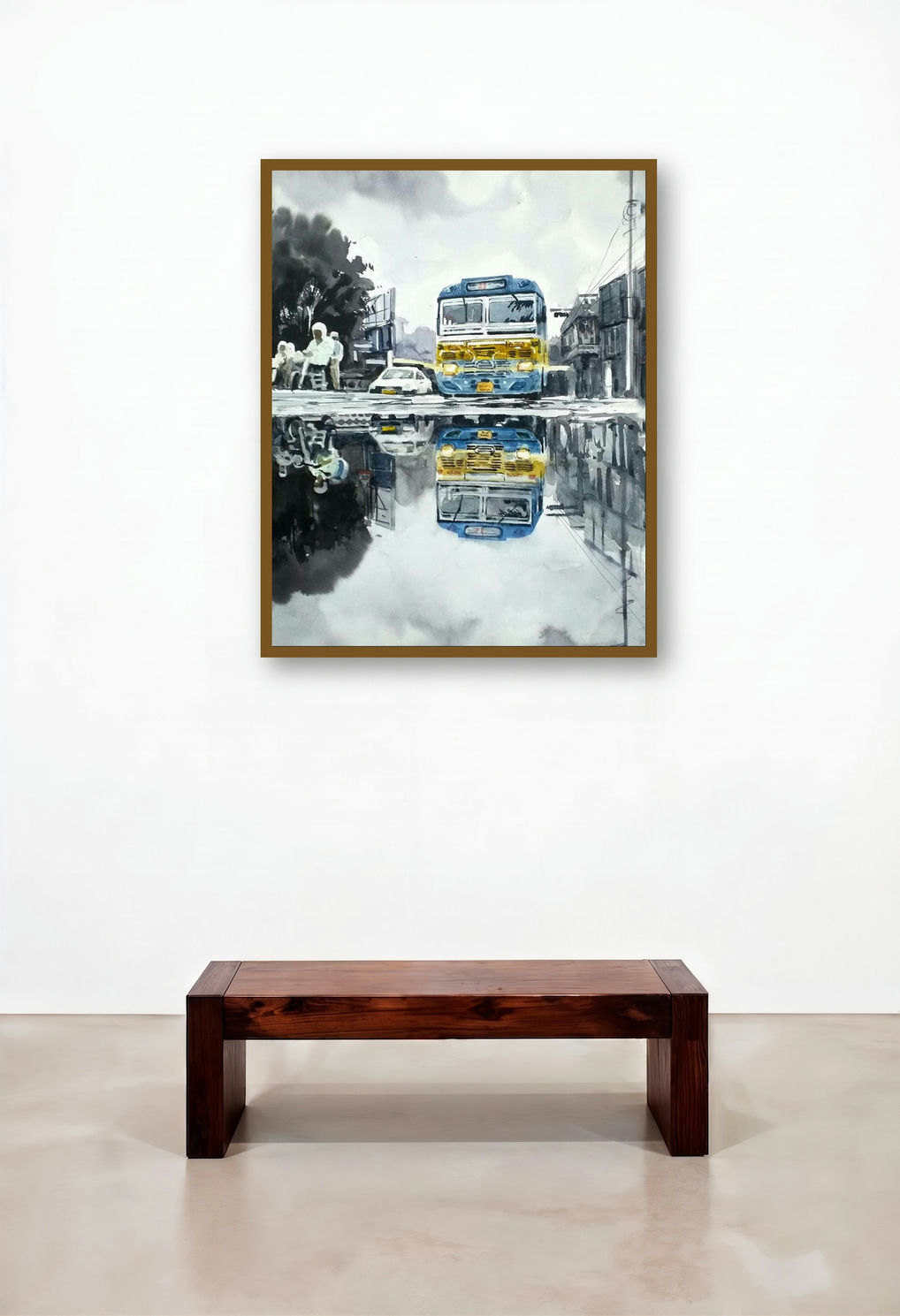 Kolkata Street 2 (Reflections in the Rain) by artist Raju Sarkar displayed in a Designer Hallway
