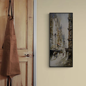 In-situ view of Ashif Hossain's 'Kolkata Streets 2 (Dawn in Kolkata)' painting in a room