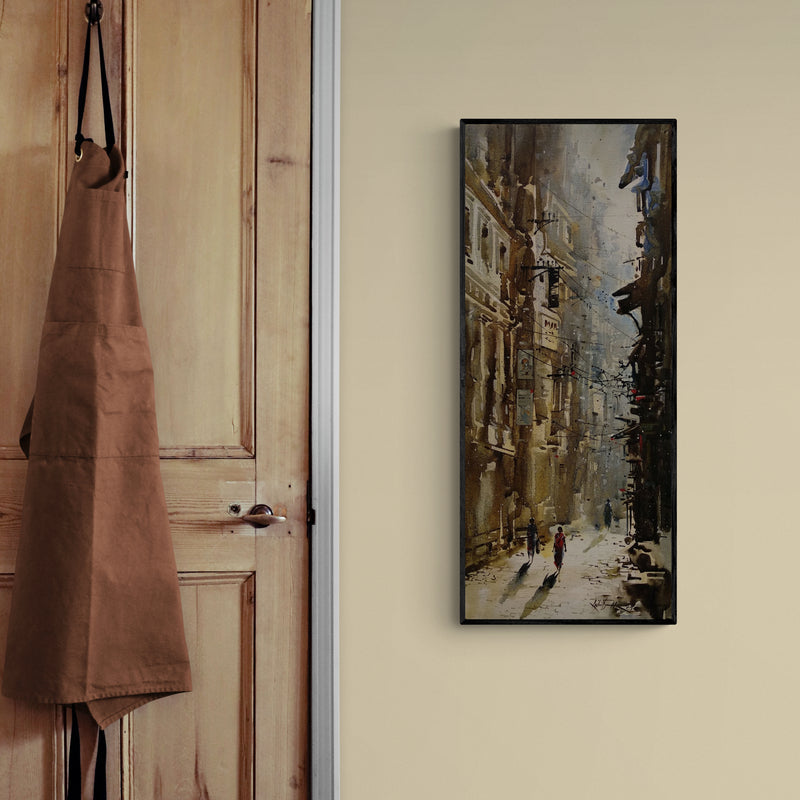 In-situ view of Ashif Hossain's 'Kolkata Streets 3 (Morning Stroll in Kolkata)' painting in a room