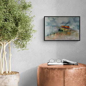 In-situ view of Asit Singh's 'Konkan Rail' painting in a room