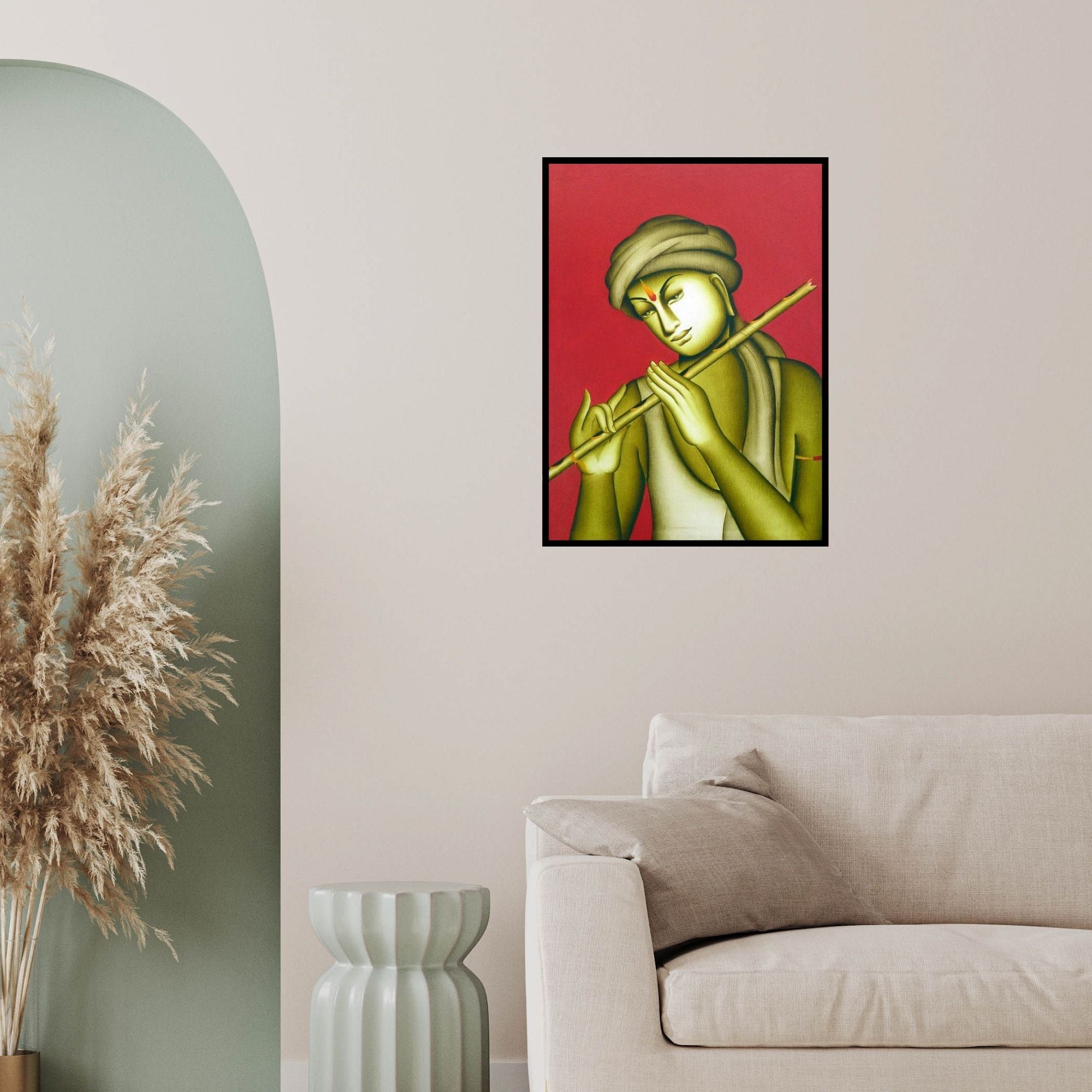 In-situ view of Monica's 'Krishna' painting in a room