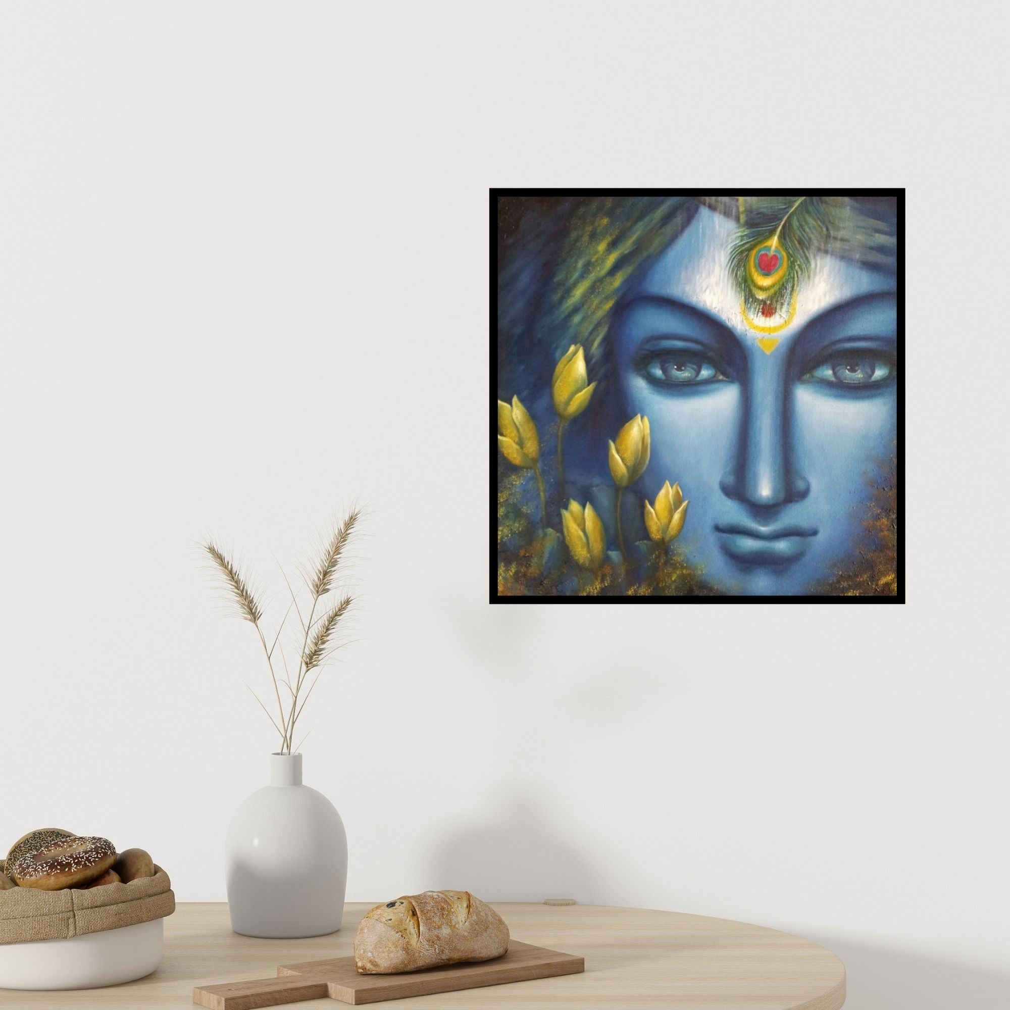 In-situ view of Madhumita Bhattacharya's 'Krishna (Azure Gaze)' painting in a room