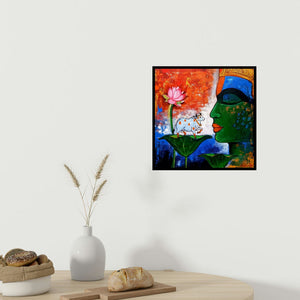 In-situ view of Arjun Das's 'Krishna 2 (Sacred Encounter)' painting in a room