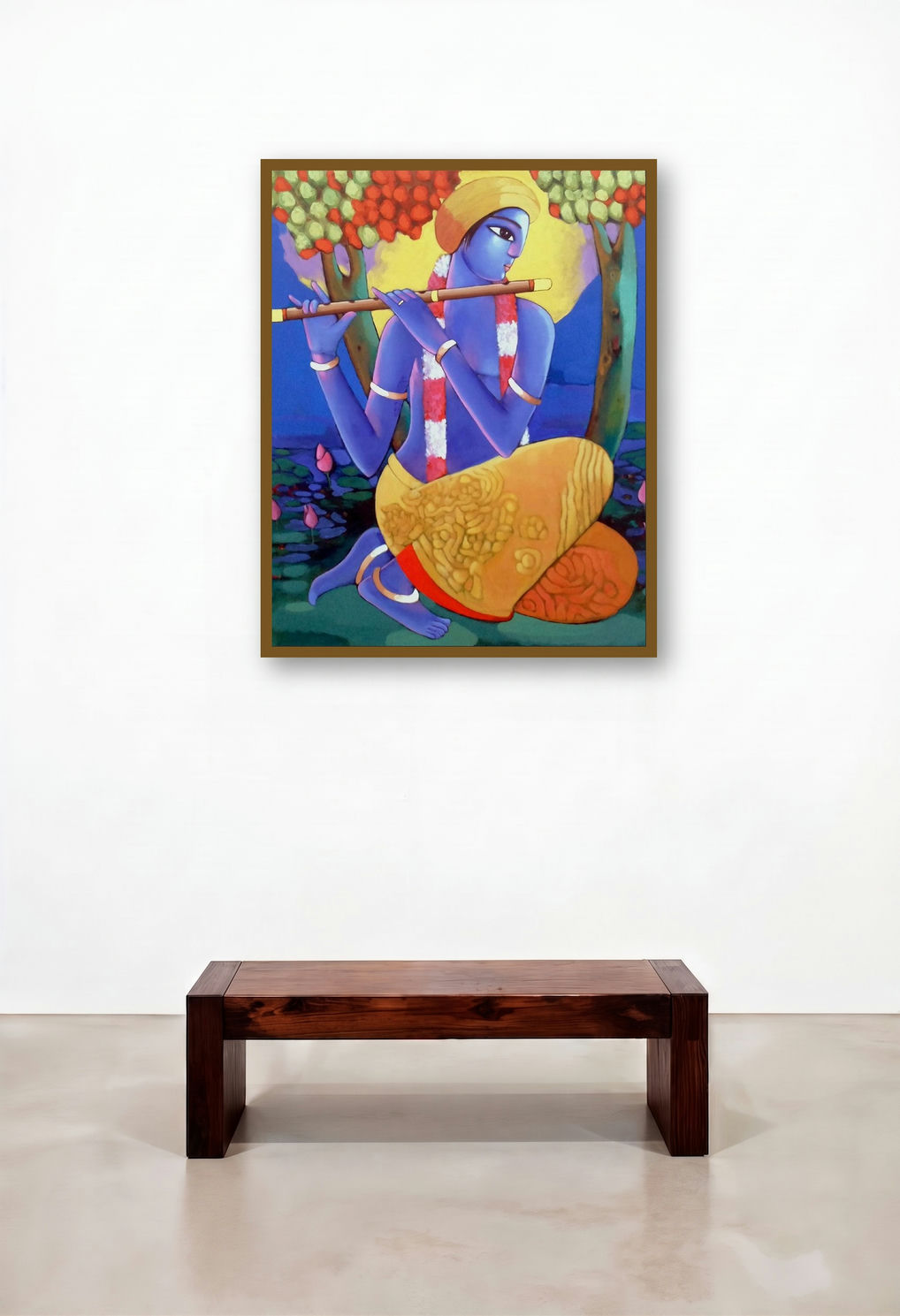 Krishna 3 (Flute Serenade) by artist Sekhar Roy displayed in a Modern Study