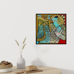 In-situ view of Ramesh Gorjala's 'Krishna (Krishna's Divine Melody)' painting in a room