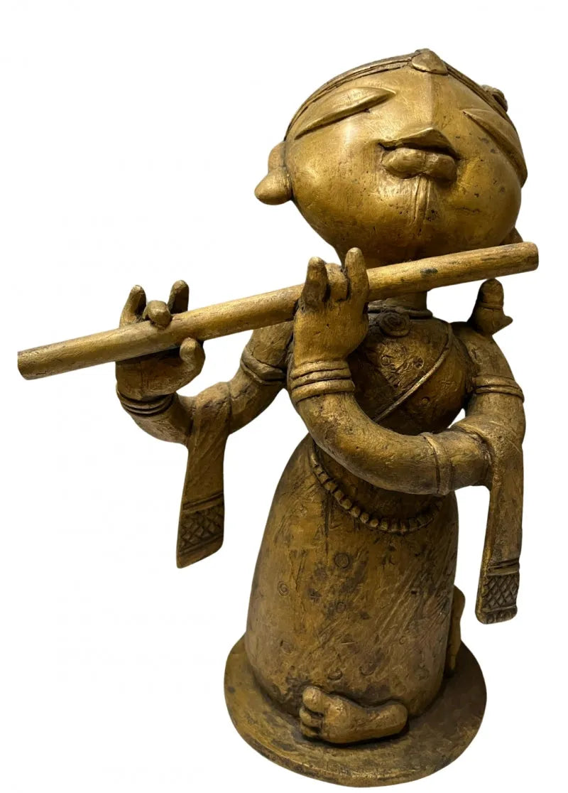 Religious sculpture titled 'Krishna', 11x9 inch, by artist G Subramanian on Bronze