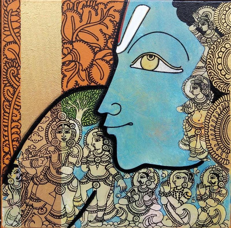 Religious acrylic painting titled 'krishna', 12x12 inches, by artist Ramesh Gorjala on Canvas