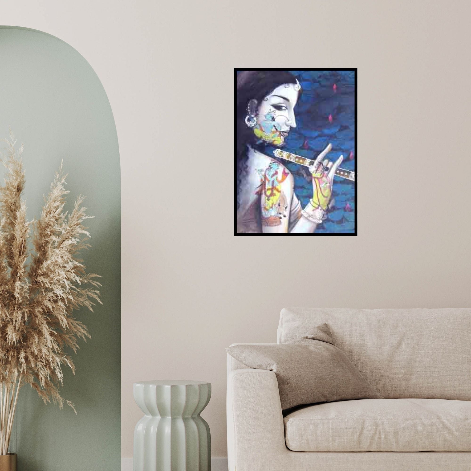 In-situ view of Pradeep Swain's 'Krishna All Around' painting in a room