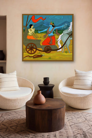 Krishna And Arjuna (Divine Guidance) by artist Chetan Katigar displayed in a Boutique gallery