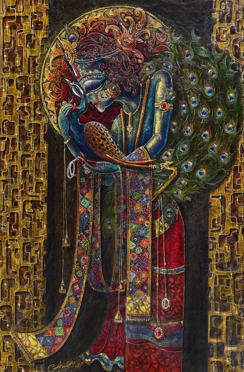 Krishna And Peacock painting by Anil Kumar Vishwakarma