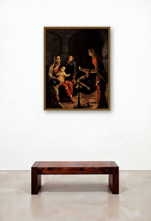 Krishna Drista (The Royal Swan and the Enchanted Princess) by artist Raja Ravi Varma displayed in a Art Deco Reception Area