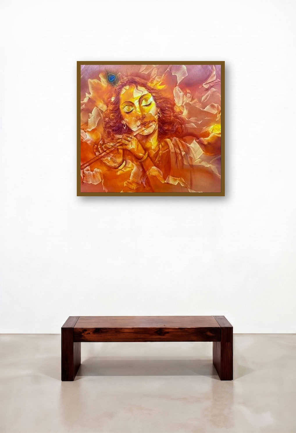 Krishna Flute And Music Rhythm (Krishna Playing Flute) by artist Prince Chand displayed in a Designer Hallway