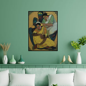 Preview of 'Krishna With Gopika (Goddesses in Contemplation)' Painting by Priyanka Chivte shown on a wall in a furnished room.