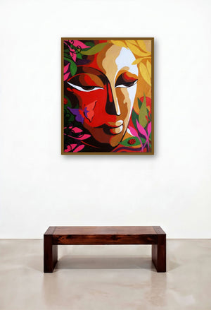 Krishna Iv (Nature's Embrace) by artist Dhananjay Mukherjee displayed in a Art Deco Living Room