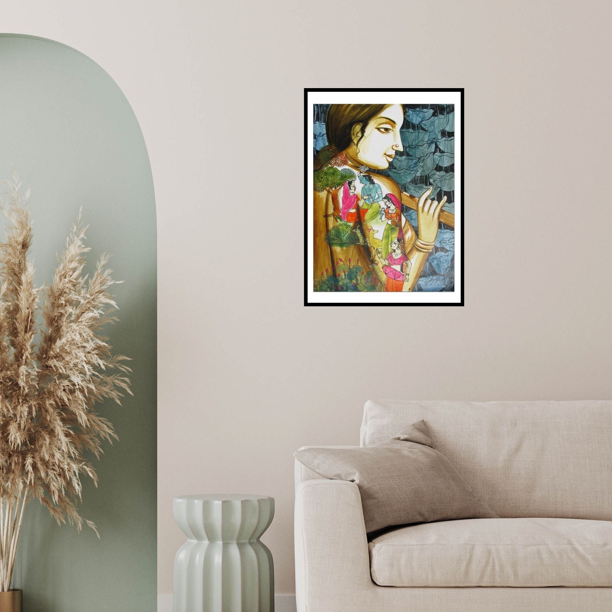 In-situ view of Pradeep Swain's 'Krishna Leela Ii' painting in a room