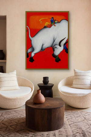 Krishna Lila (Divine Melody) by artist Rajesh Shah displayed in a Modern gallery