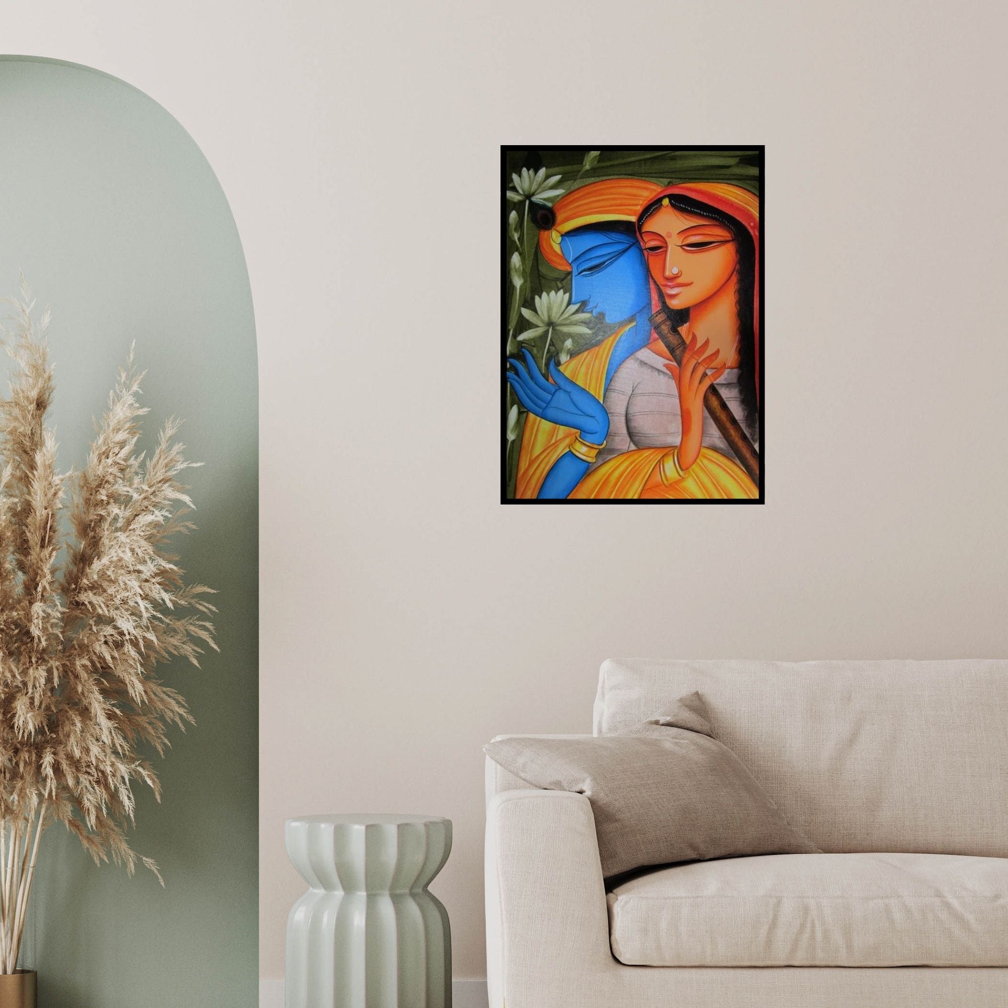In-situ view of Pradeep Swain's 'Krishna Radha 4' painting in a room