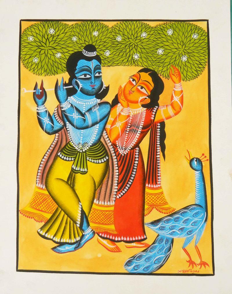 Religious watercolor painting titled 'Krishna Radha', 12x8 inches, by artist Amaidi Crafeteria on Paper
