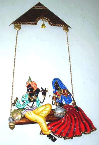 Lifestyle craft titled 'Krishna Radha', 12x24 inches, by artist Nitesh on Wrought Iron