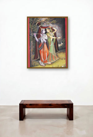 Krishna Radha Rain Leela (Monsoon Enchantment) by artist Rajendra Khanna displayed in a Urban Loft Hallway
