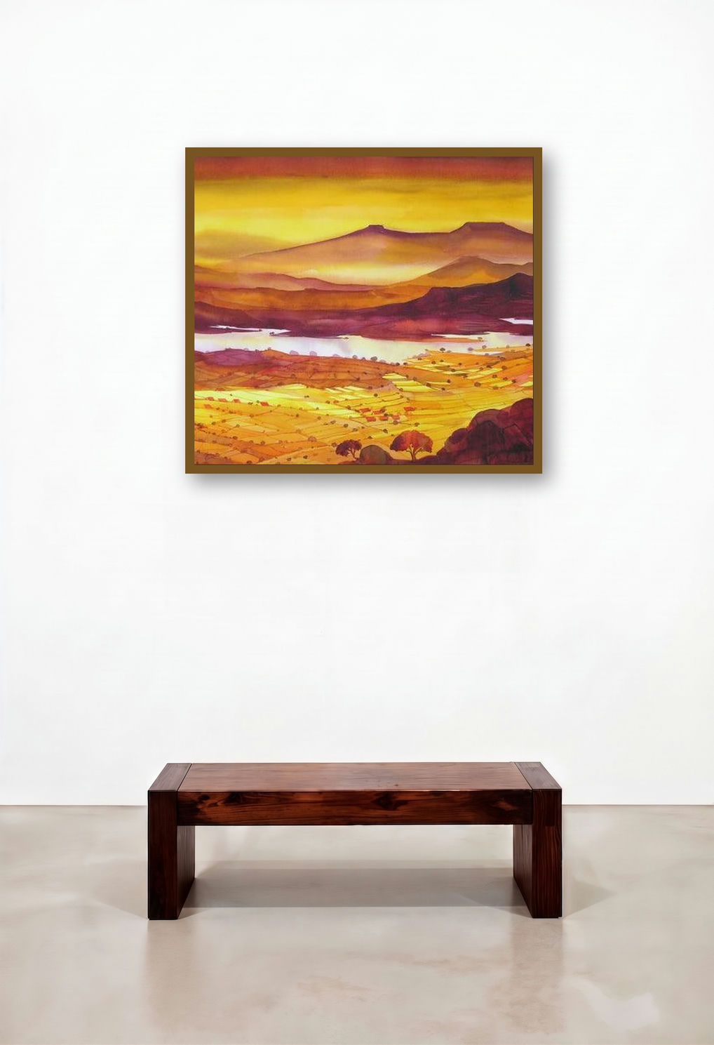 Krishna Valley Panchgani 1 (Golden Hour) by artist Sunil Kale displayed in a Designer Library
