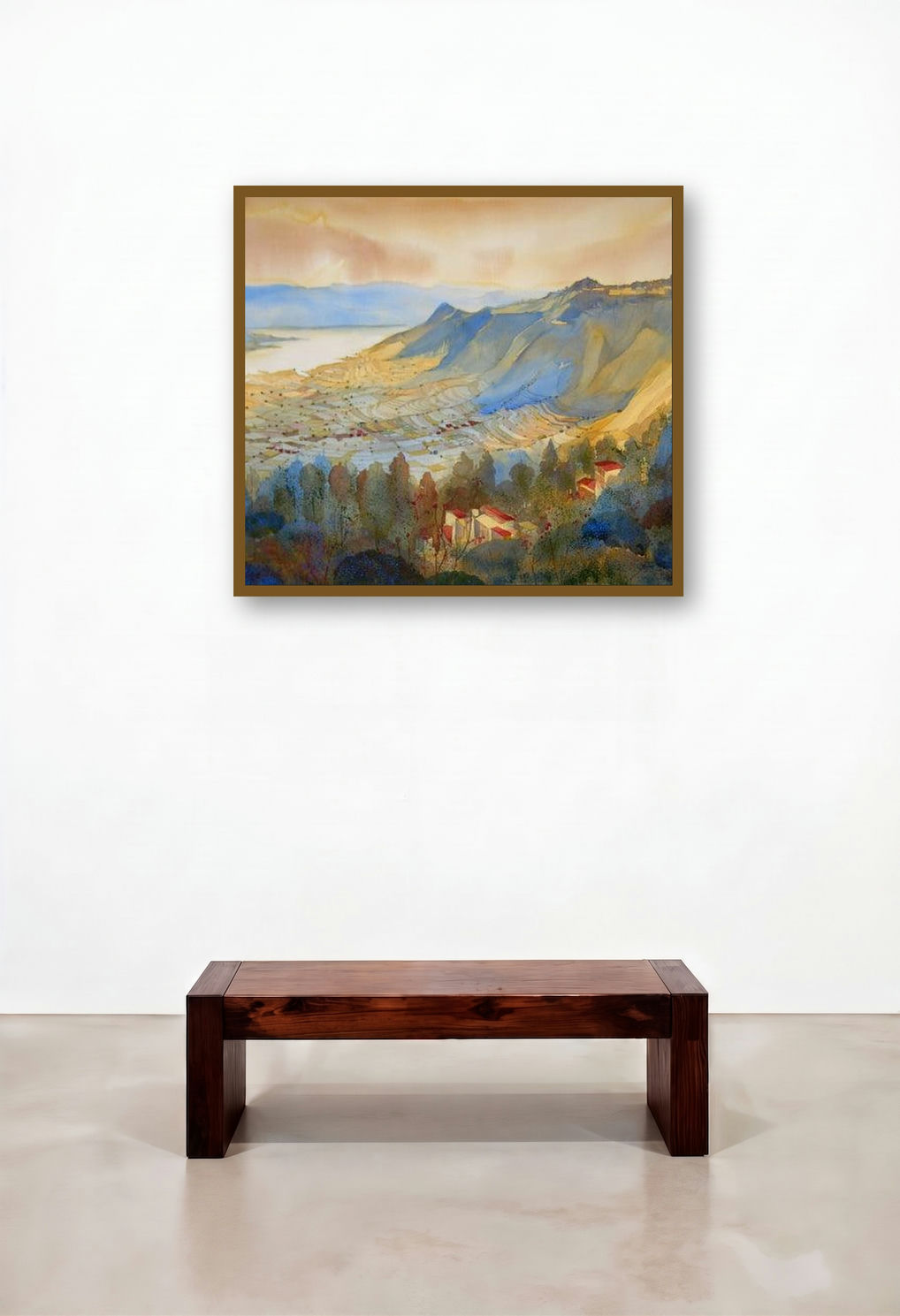 Krishna Valley Panchgani 11 (Serene Mountain Retreat) by artist Sunil Kale displayed in a Japandi Bedroom