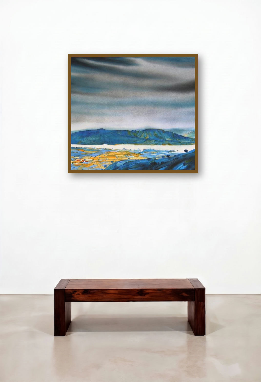 Krishna Valley Panchgani 18 (Gathering Storm) by artist Sunil Kale displayed in a Boutique Hotel Style Executive Office