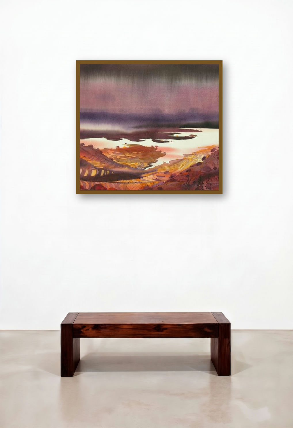 Krishna Valley Panchgani 4 (Twilight's Embrace) by artist Sunil Kale displayed in a Transitional Living Room