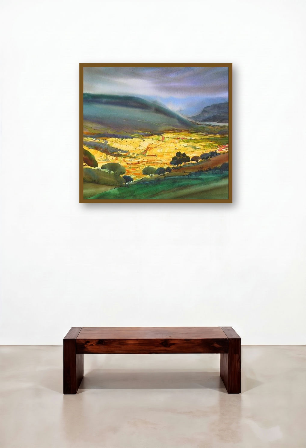 Krishna Valley Panchgani 6 (Stormy Skies) by artist Sunil Kale displayed in a Classic Study
