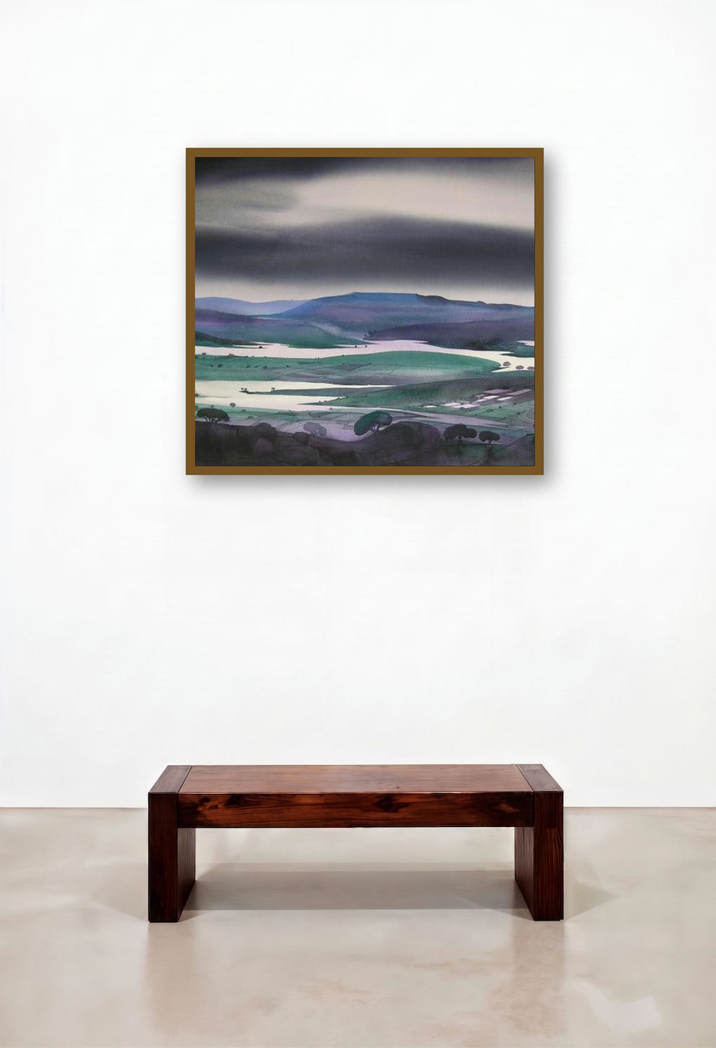 Krishna Valley Panchgani 8 (Storm's Approach) by artist Sunil Kale displayed in a Boutique Hotel Style Foyer