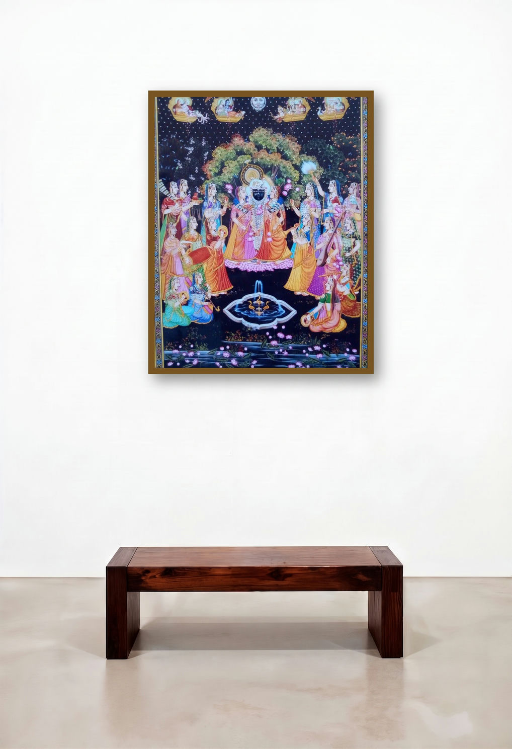 Krishna With Gopi (Divine Raas Leela) by artist Rajendra Khanna displayed in a Transitional Reception Area