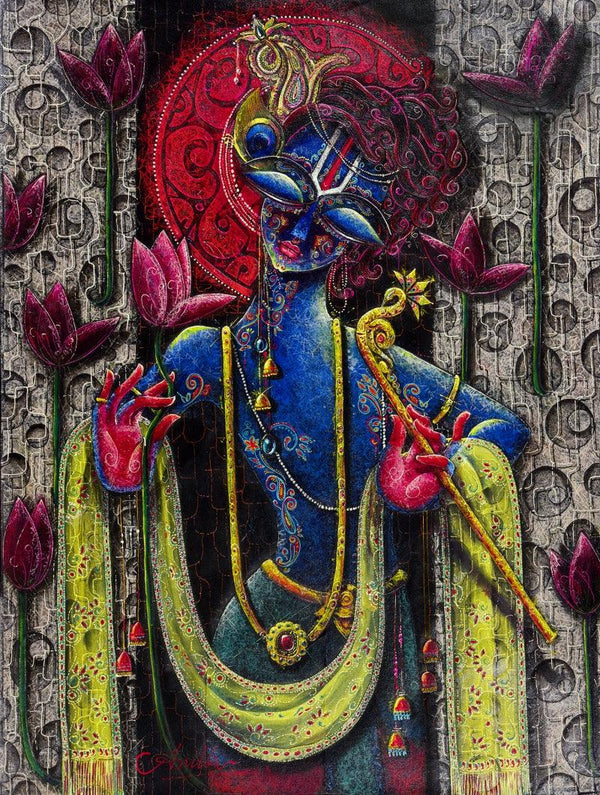 Krishna With Lotus painting by Anil Kumar Vishwakarma