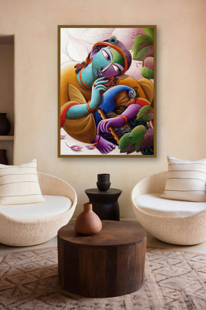 Krishna With Peacock by artist Dhananjay Mukherjee displayed in a Boutique gallery