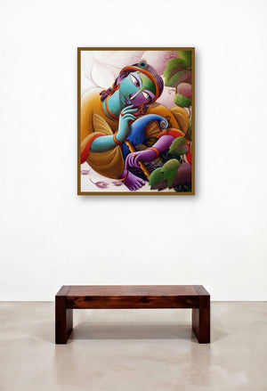Krishna With Peacock by artist Dhananjay Mukherjee displayed in a Urban Loft Home Office