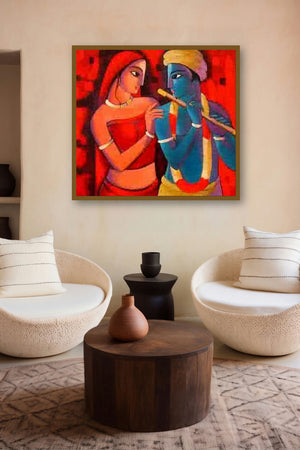 Krishna With She by artist Sekhar Roy displayed in a Curated gallery