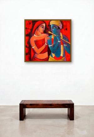 Krishna With She by artist Sekhar Roy displayed in a Luxury Reception Area