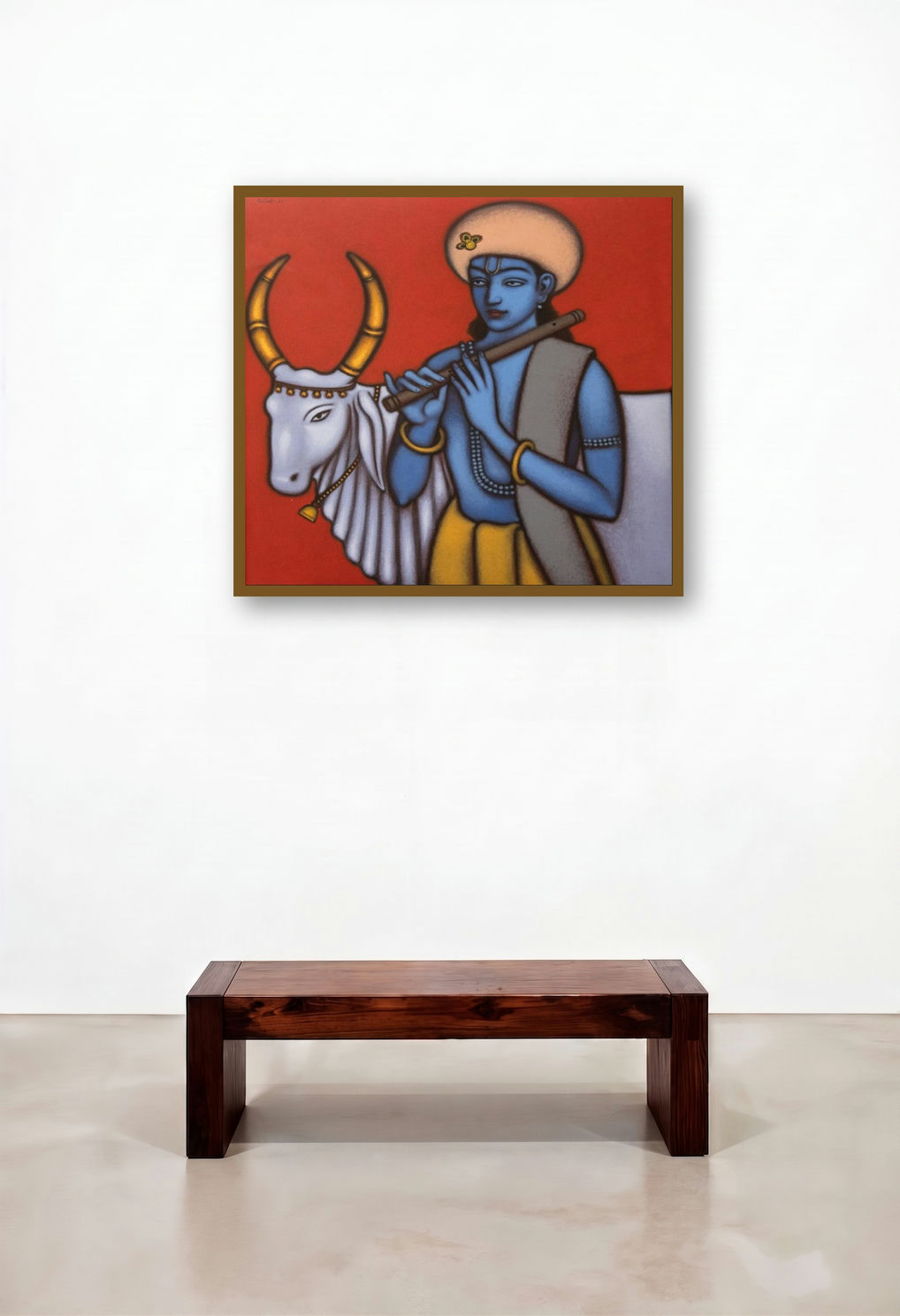 Krishna With White Cow (Krishna with Cow) by artist Balaji Ubale displayed in a Designer Penthouse